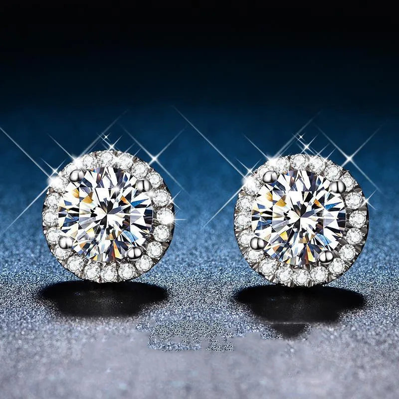 VVS Moissanite Halo Stud Earrings – 925 Silver