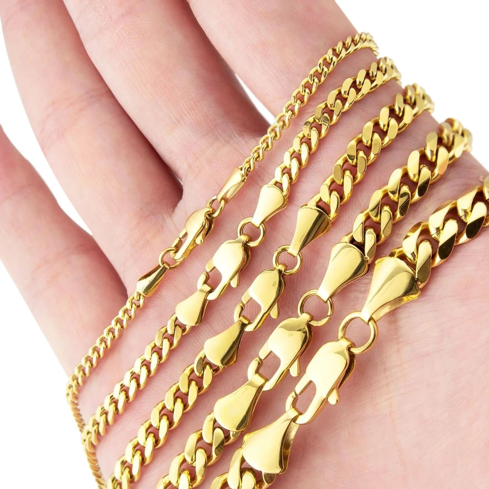 14K Gold Plated Cuban Link Chain – 3–5mm, Unisex