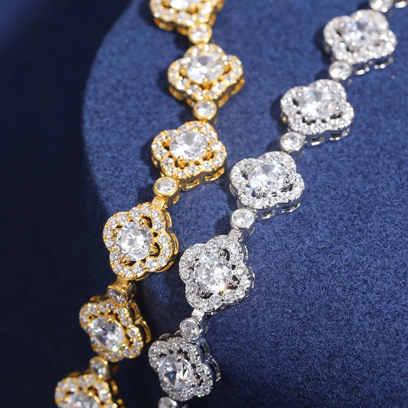 VVS Moissanite Four-Leaf Clover Bracelet – 925 Silver, 10mm