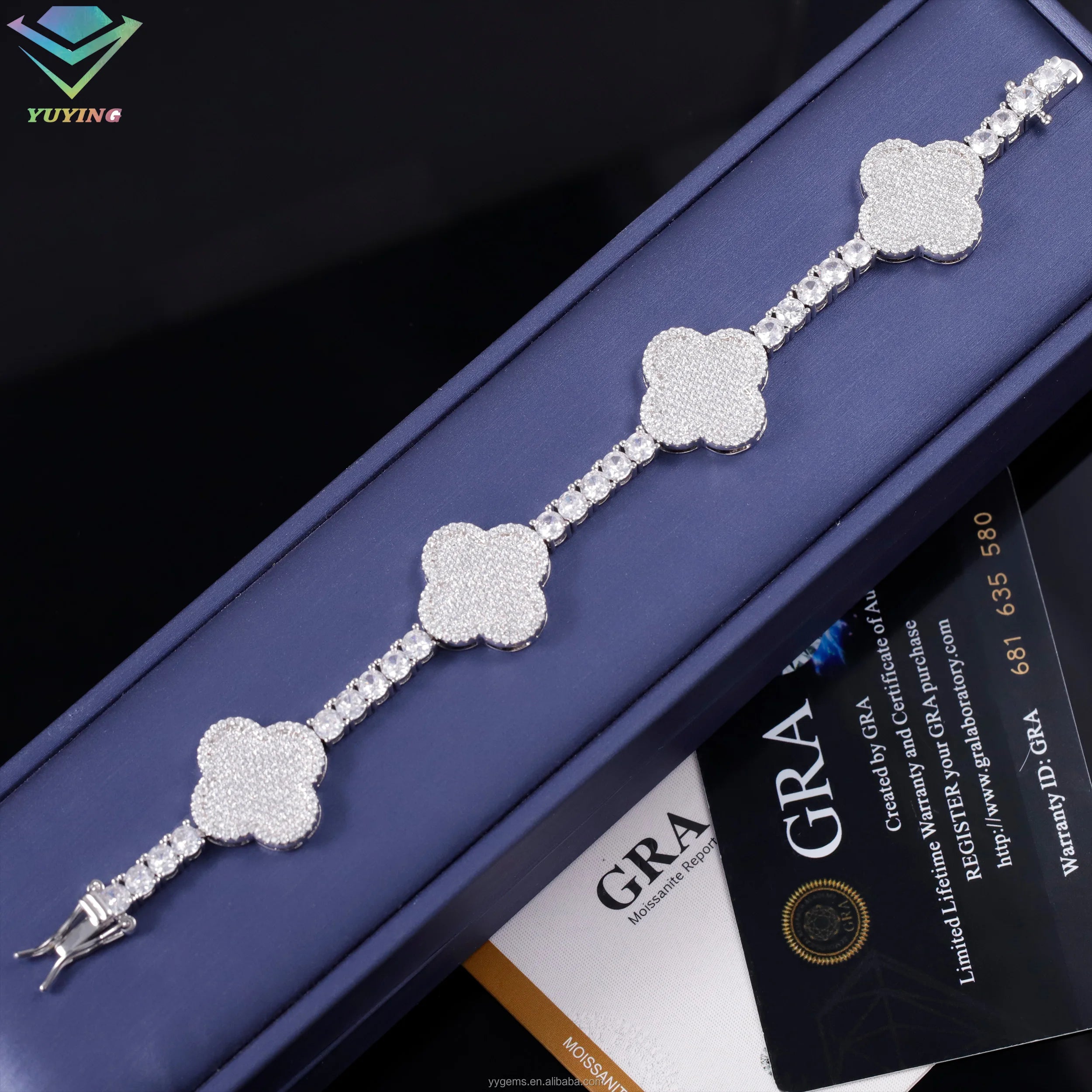 6mm Four-Leaf Clover Cuban Bracelet – Gold Plated, 925 Silver