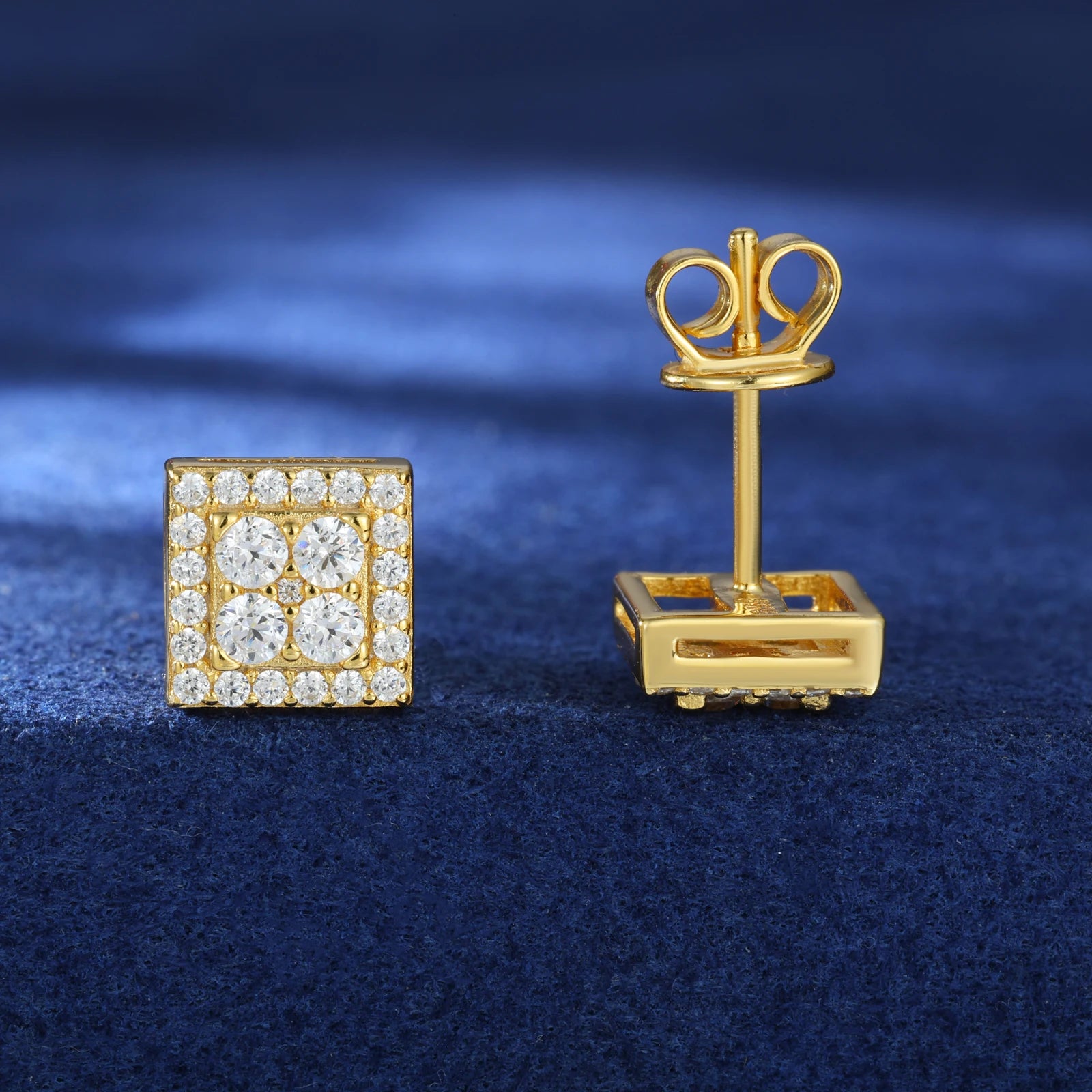 VVS Moissanite Square Stud Earrings – 925 Silver