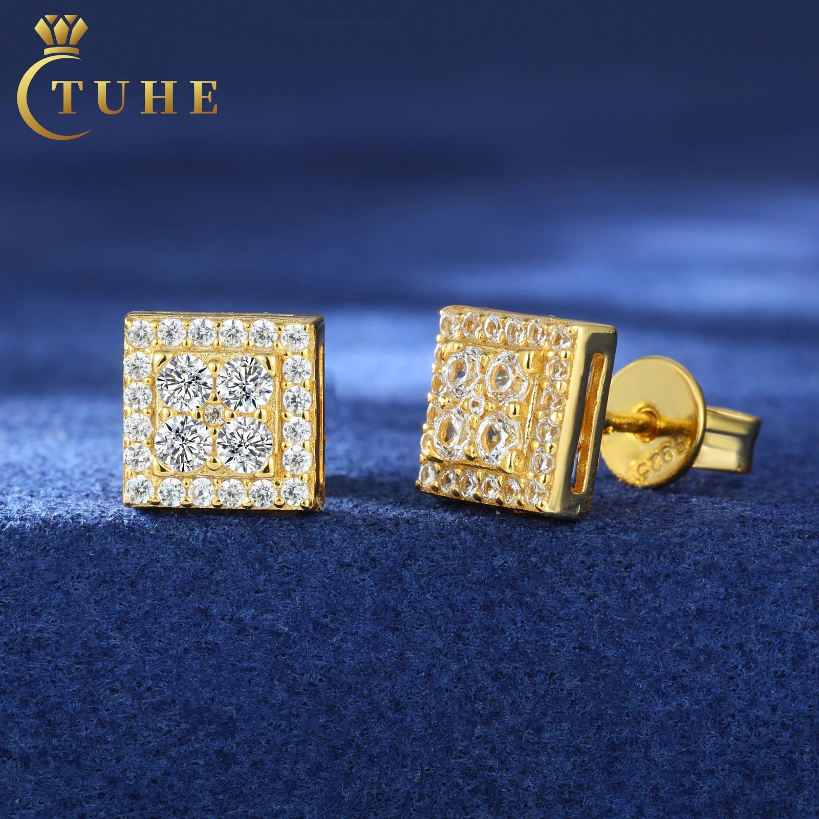 VVS Moissanite Square Stud Earrings – 925 Silver