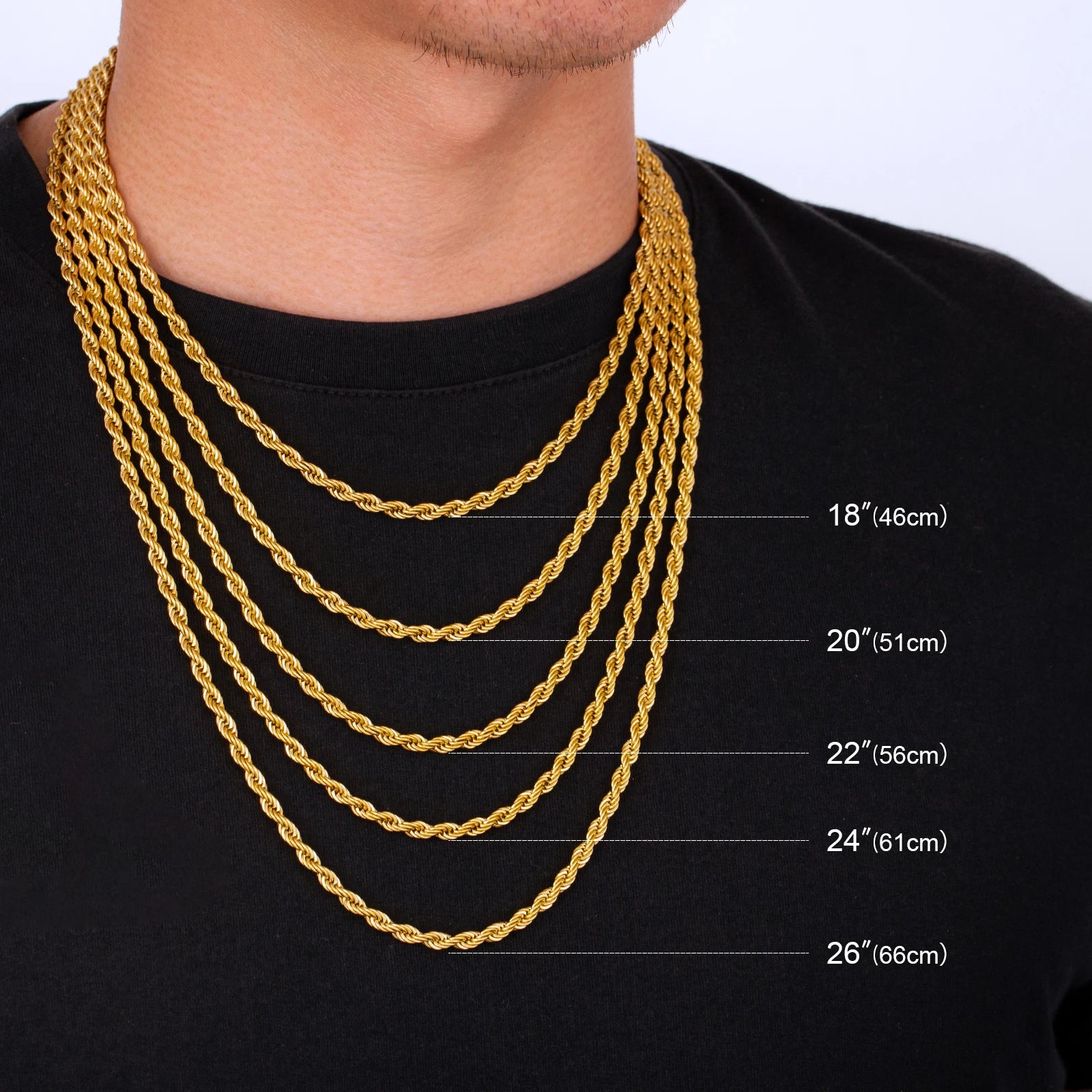 Twisted Rope Chain Necklace – 2.5–6mm, 18K Gold Plated