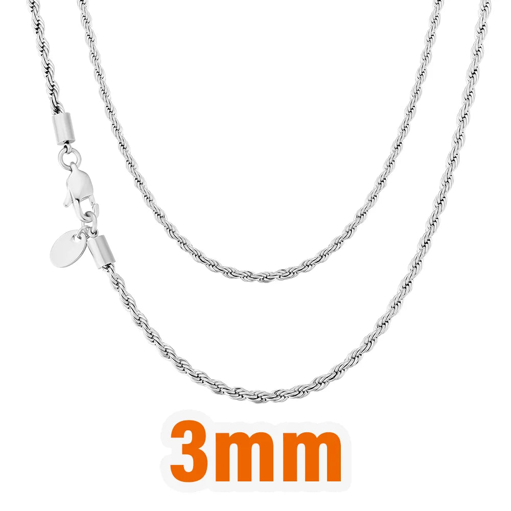 Twisted Rope Chain Necklace – 2.5–6mm, 18K Gold Plated