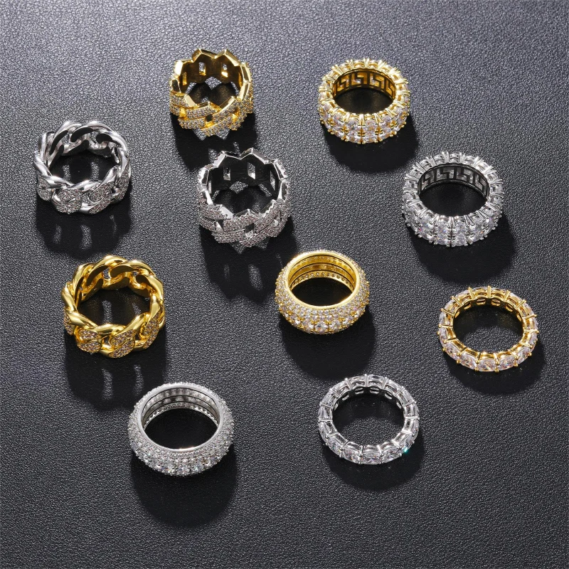 Iced Out VVS Moissanite Cuban Link Ring – 925 Silver, Gold Plated