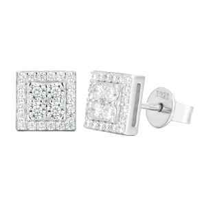 VVS Moissanite Square Stud Earrings – 925 Silver