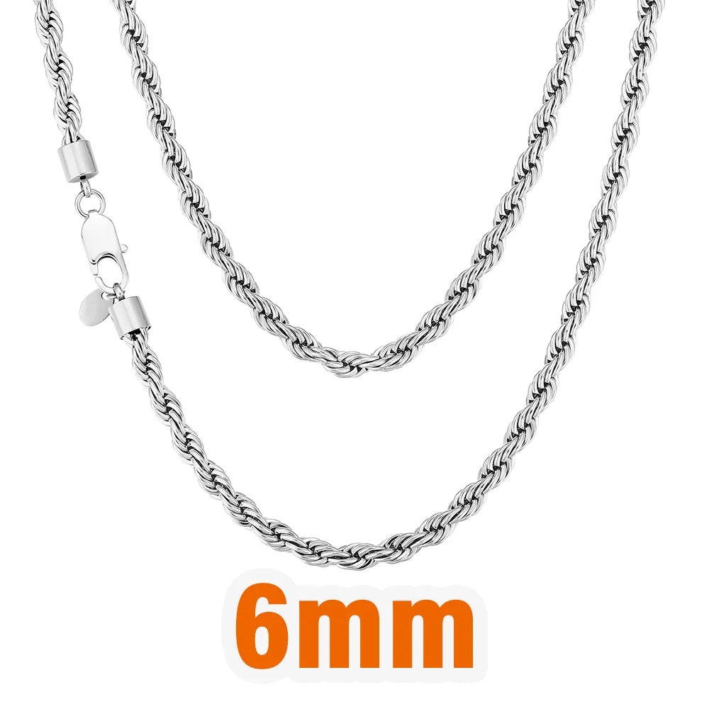 Twisted Rope Chain Necklace – 2.5–6mm, 18K Gold Plated