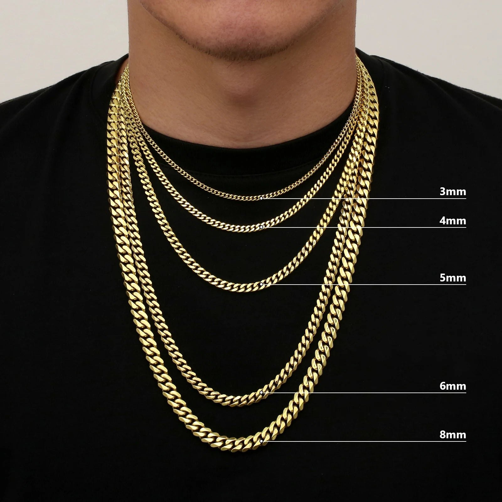 14K Gold Plated Cuban Link Chain – 3–5mm, Unisex