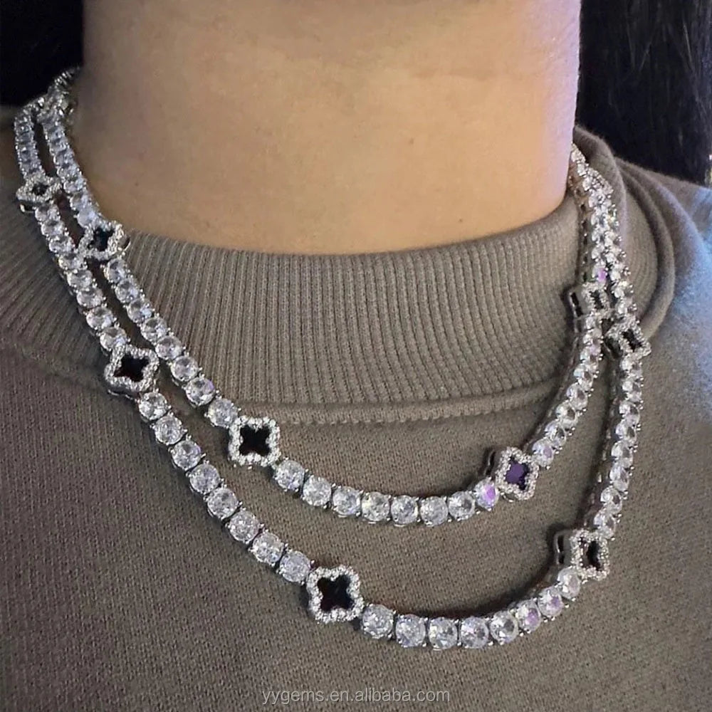 6mm Four-Leaf Clover Cuban Bracelet – Gold Plated, 925 Silver