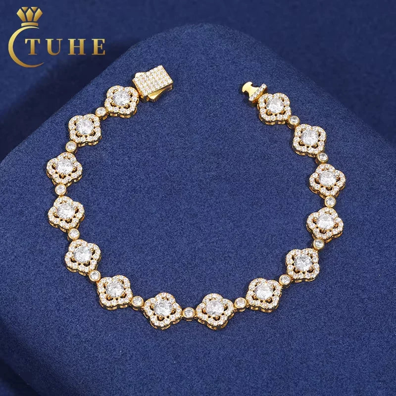 VVS Moissanite Four-Leaf Clover Bracelet – 925 Silver, 10mm