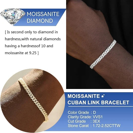 6mm VVS Moissanite Cuban Link Bracelet – 925 Silver