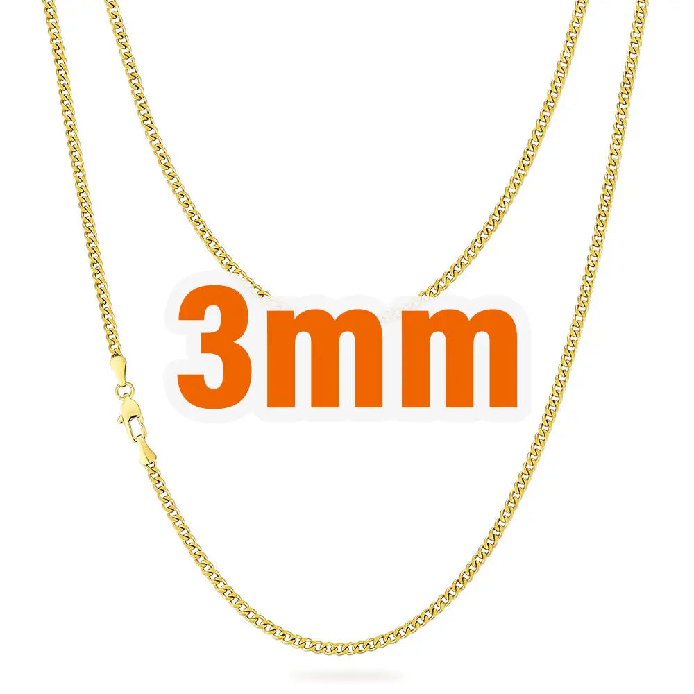 14K Gold Plated Cuban Link Chain – 3–5mm, Unisex