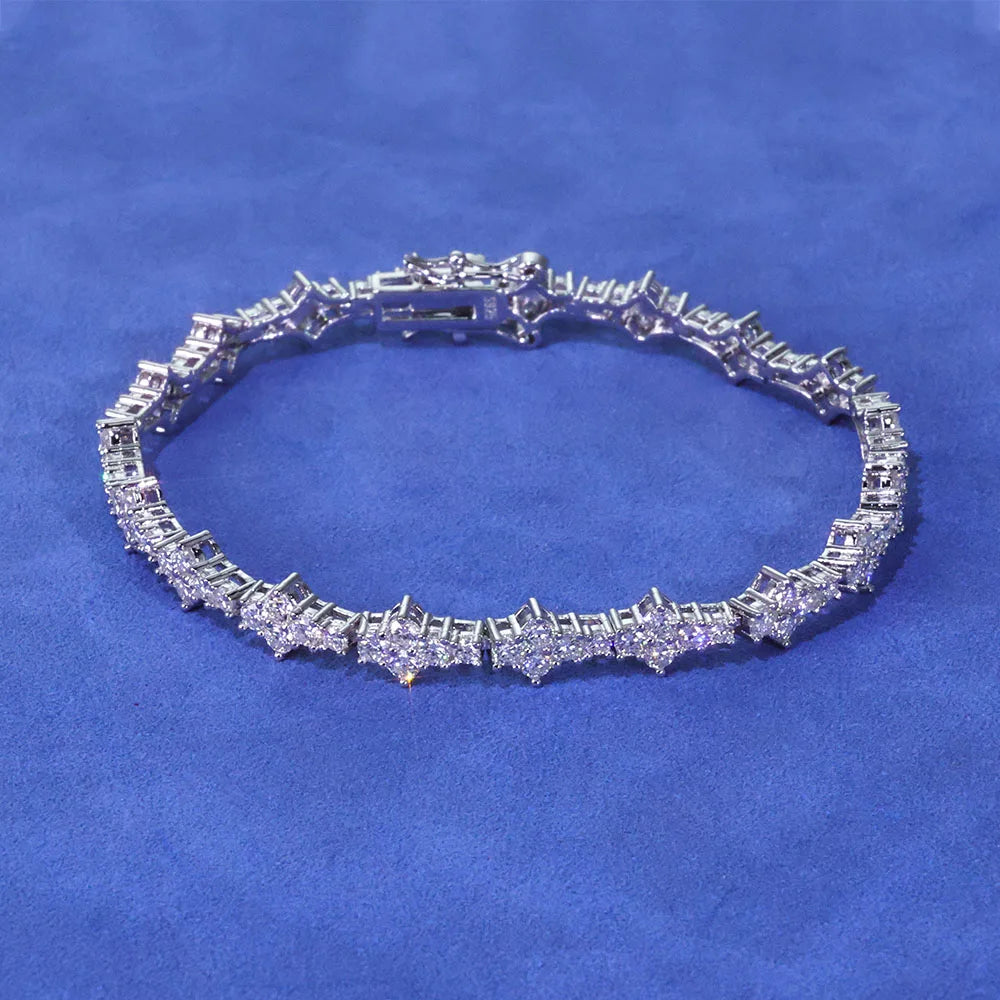 VVS Moissanite Flower Tennis Bracelet – 925 Silver