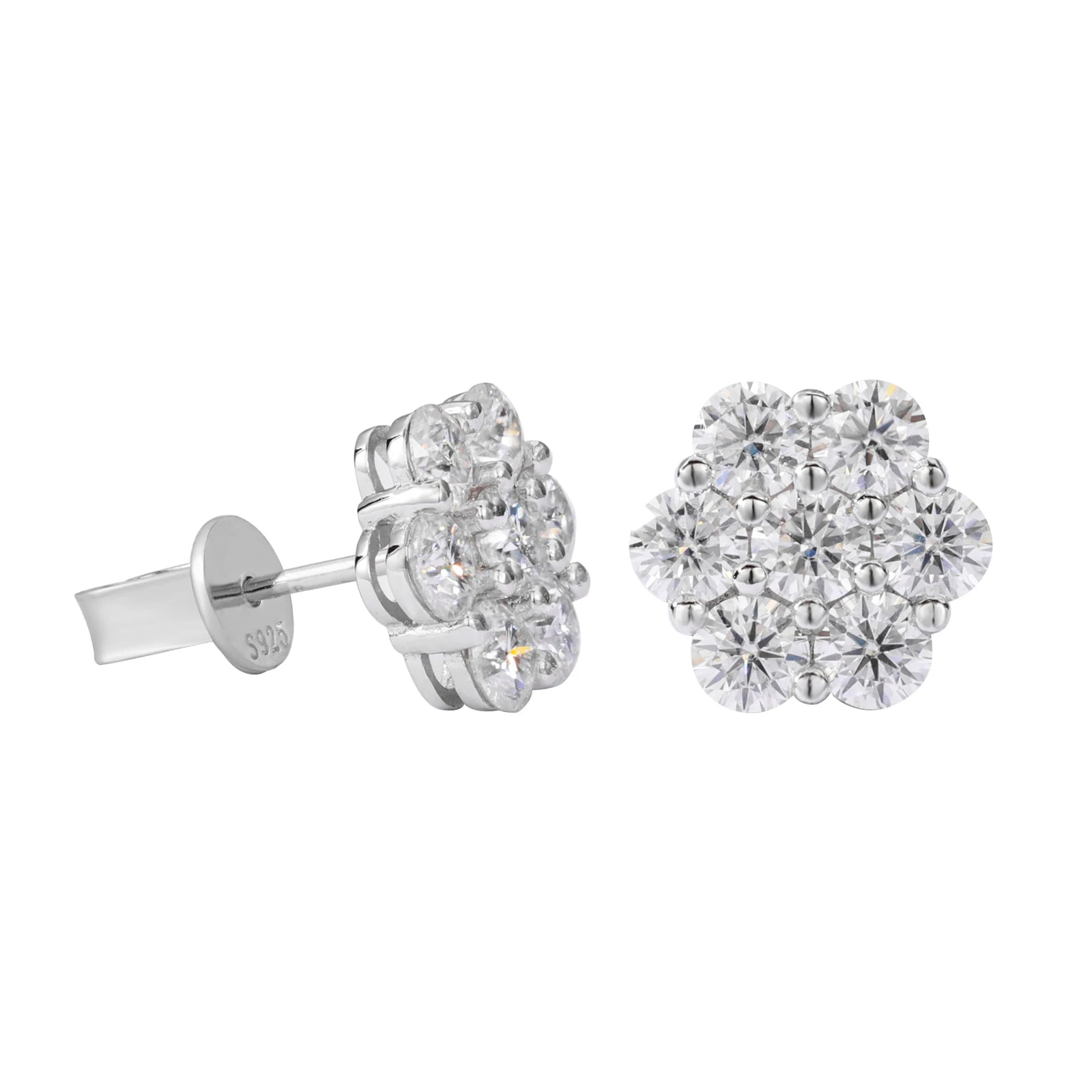 Cluster Moissanite Flower Stud Earrings – 925 Silver