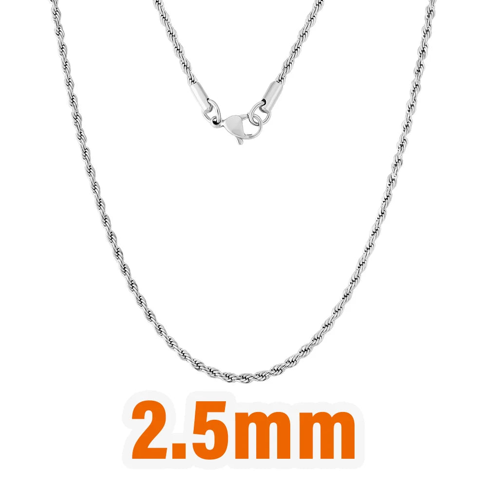 Twisted Rope Chain Necklace – 2.5–6mm, 18K Gold Plated