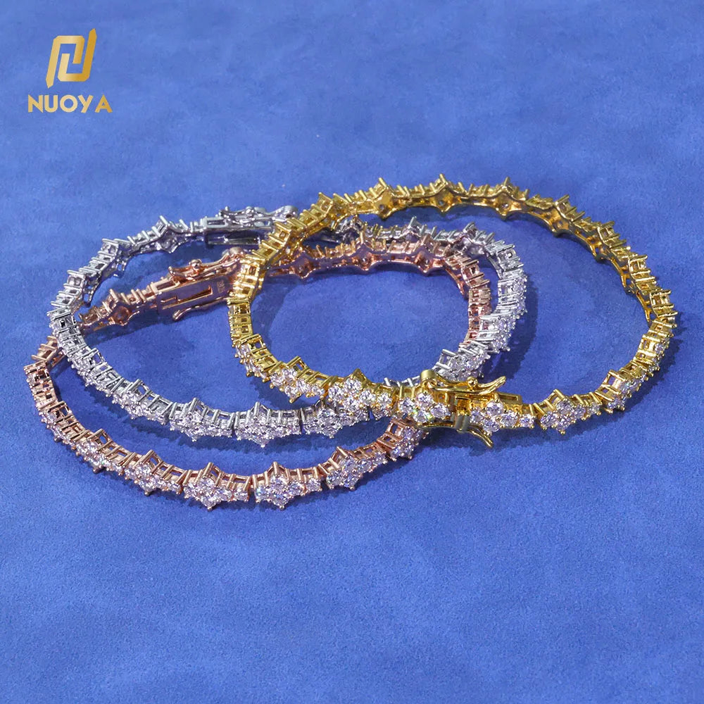 VVS Moissanite Flower Tennis Bracelet – 925 Silver