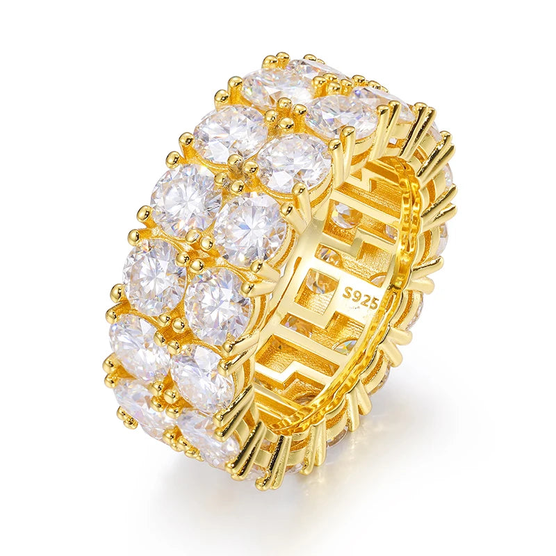 Iced Out VVS Moissanite Cuban Link Ring – 925 Silver, Gold Plated