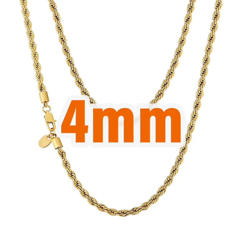 Twisted Rope Chain Necklace – 2.5–6mm, 18K Gold Plated