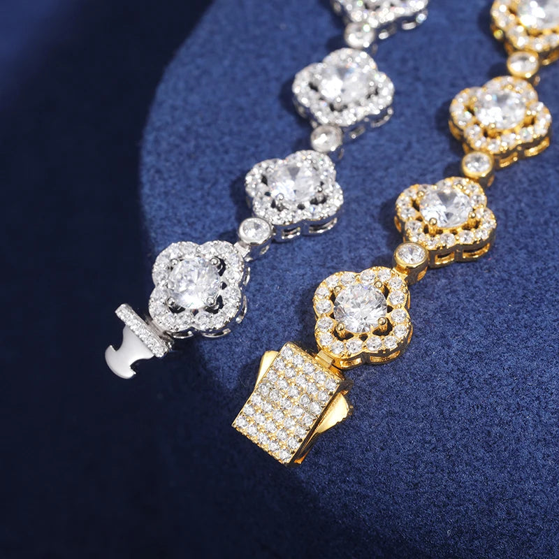 VVS Moissanite Four-Leaf Clover Bracelet – 925 Silver, 10mm