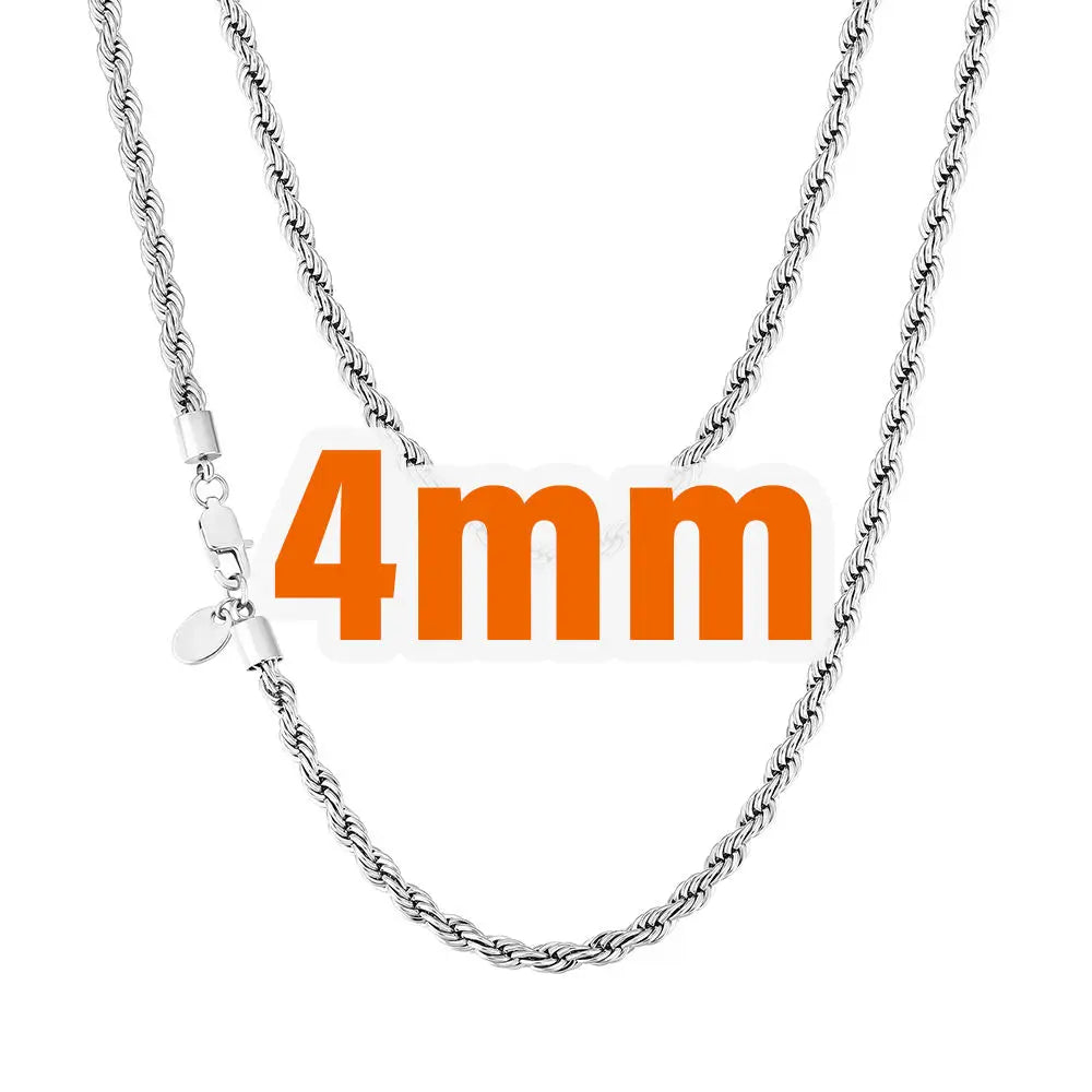 Twisted Rope Chain Necklace – 2.5–6mm, 18K Gold Plated