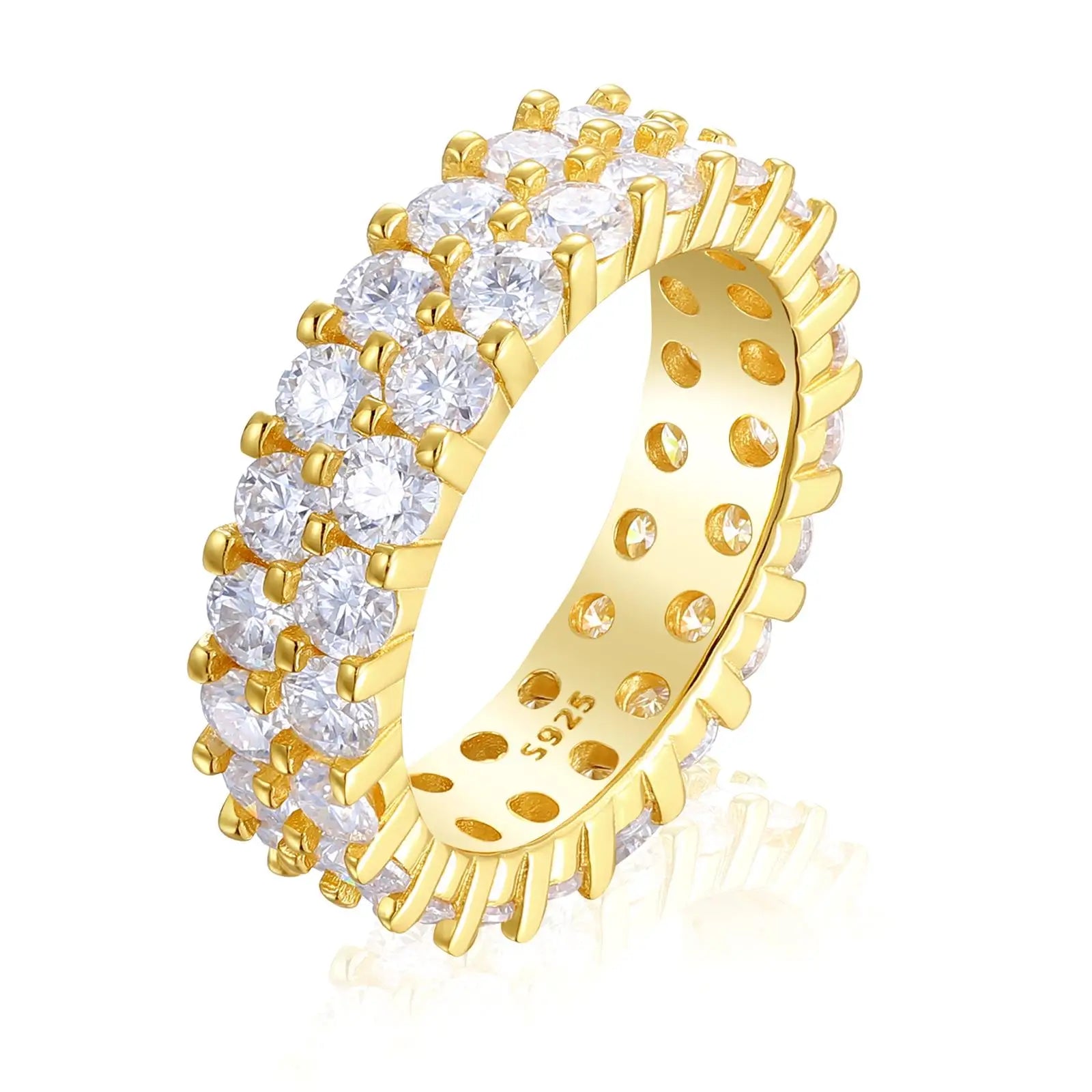 Iced Out VVS Moissanite Cuban Link Ring – 925 Silver, Gold Plated