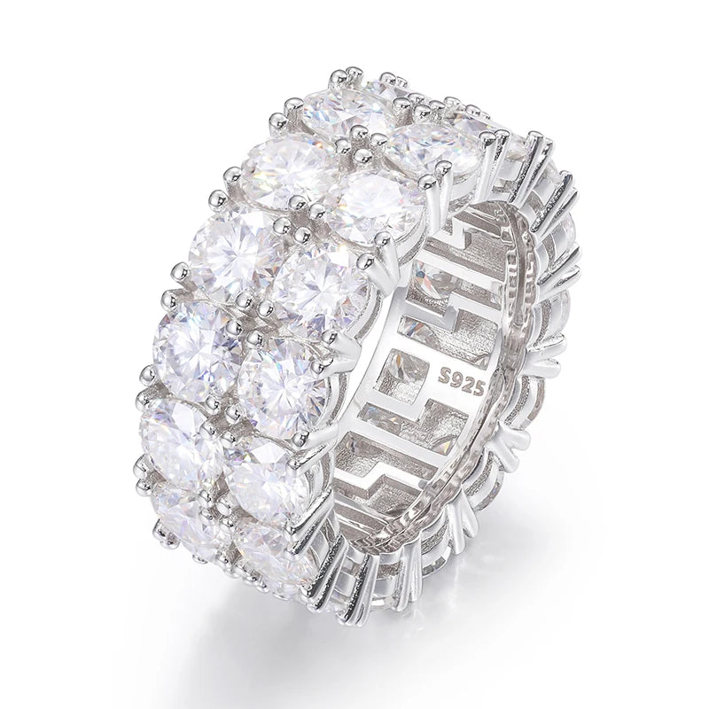 Iced Out VVS Moissanite Cuban Link Ring – 925 Silver, Gold Plated