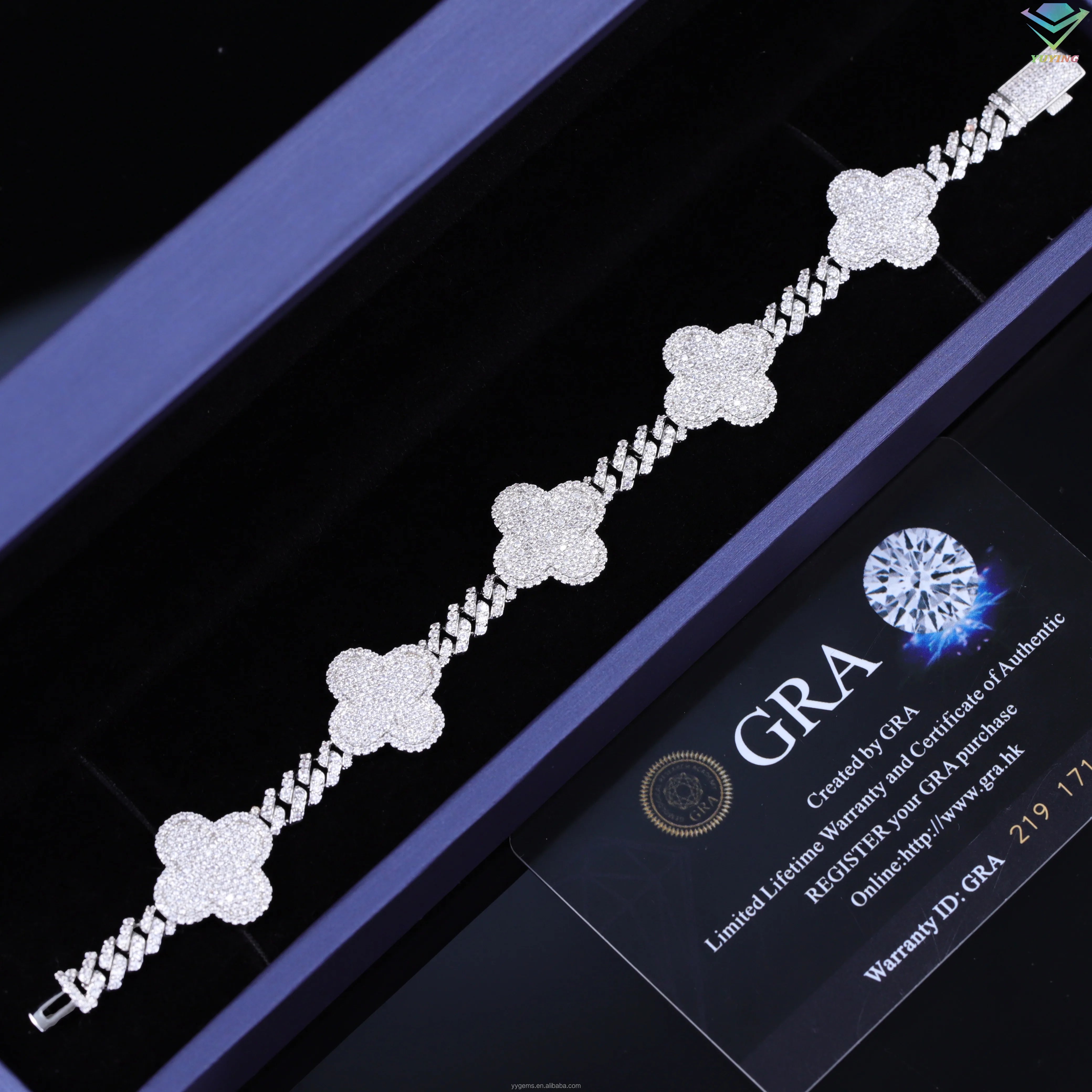 6mm Four-Leaf Clover Cuban Bracelet – Gold Plated, 925 Silver