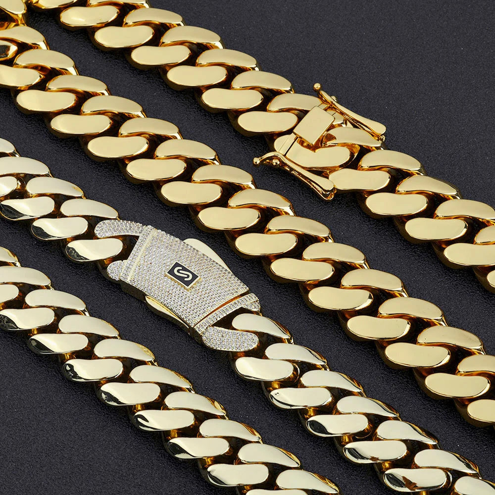 6–20mm Iced Diamond Miami Cuban Chain – Gold Plated