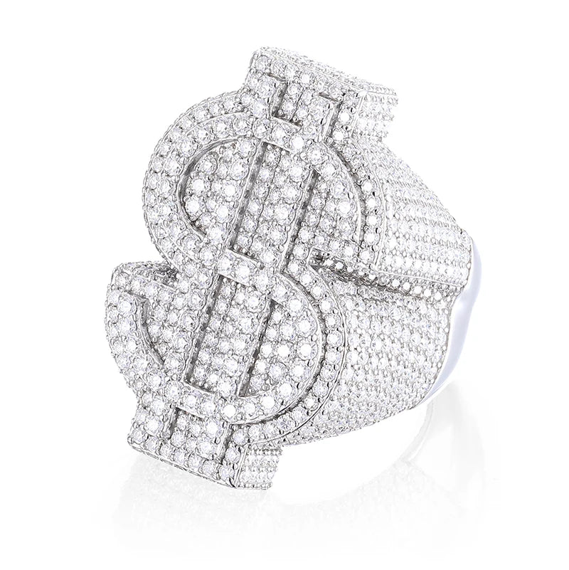 Iced Out VVS Moissanite Cuban Link Ring – 925 Silver, Gold Plated