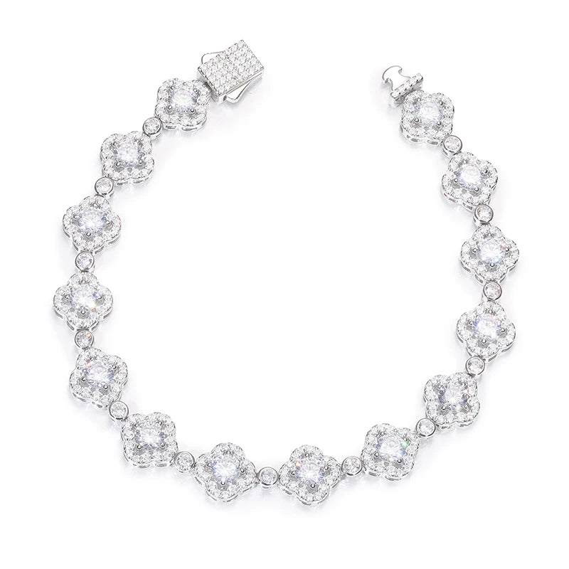 VVS Moissanite Four-Leaf Clover Bracelet – 925 Silver, 10mm