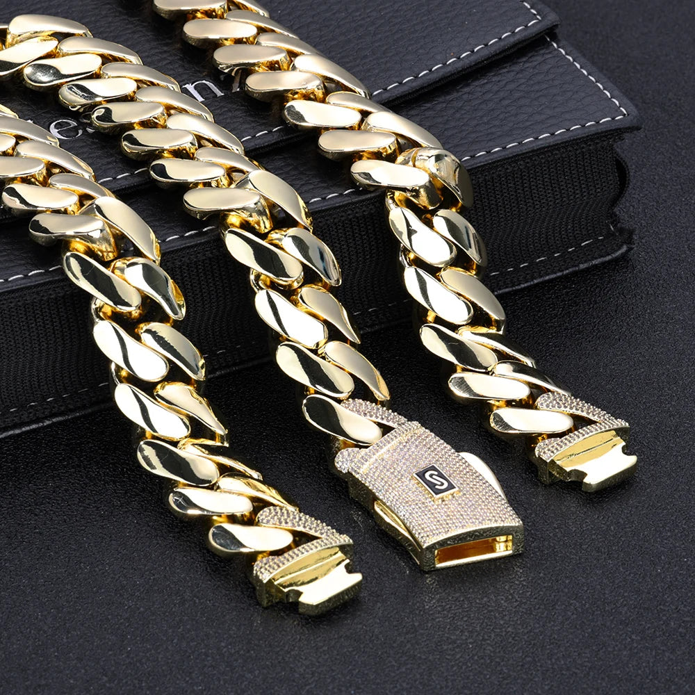 6–20mm Iced Diamond Miami Cuban Chain – Gold Plated