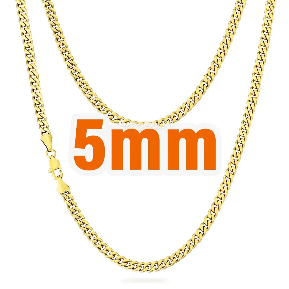 14K Gold Plated Cuban Link Chain – 3–5mm, Unisex